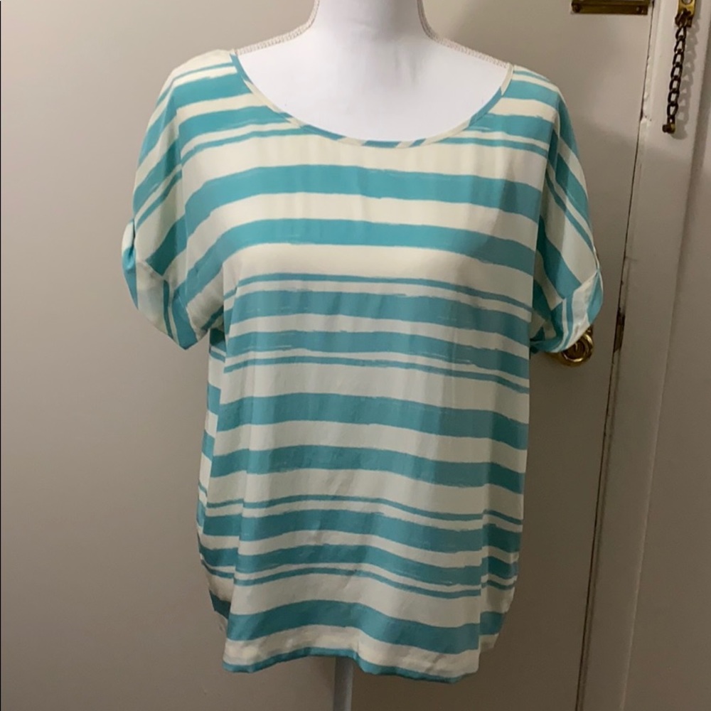 Fossil blue and white button back blouse